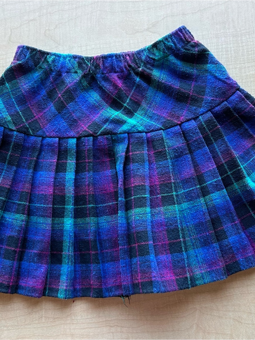 VTG 90s Carter's Plaid Pleated Skirt Size 7 USA Wool Blend Blue Teal Preppy